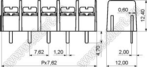 KF7.62-13P-13 клеммник барьерный, выводы прямые в плату; шаг=7,62мм; I max=20/24А (стандарт UL/ICT); U=300/250В (стандарт UL/ICT); 13-конт.