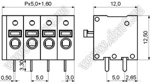 KF211R-5.0-01P-14 (DG211R-5.0-01P-14) клеммник нажимной; шаг=5мм; H=12,50мм; I max=10/15А; U=300/250В