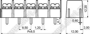 KF8500-10P-13 клеммник барьерный на плату прямой; шаг=8,5мм; I max=20/24А (стандарт UL/ICT); U=300/450В (стандарт UL/ICT); 10-позиц.