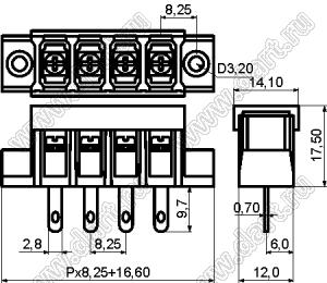 KF38HM-8.25-24P-13 (DG38H-A-24P-13) клеммник барьерный, выводы на провод, корпус с монтажными ушами, с крышкой; шаг=8,25мм; I max=20/24А (стандарт UL/ICT); U=300/450В (стандарт UL/ICT); 24-кон