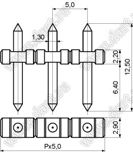 KF332J-5.0-07P-14 штыри в плату прямые; шаг=5,00мм; H=8,60мм; I max=10/17А; U=300/250В; 7-конт.