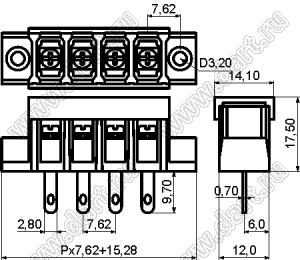 KF28HM-7.62-09P-13 (DG28H-A-09P-13) клеммник барьерный, выводы на провод, корпус с монтажными ушами, с крышкой; шаг=7,62мм; I max=20/24А (стандарт UL/ICT); U=300/250В (стандарт UL/ICT); 9-конт