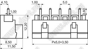 KFM500V-5.0-07P-14 клеммник разъемный - вилка на плату; шаг=5,0мм; I max=10А; U=300В; шаг=5,0мм; I max=15А; U=300В; 7-позиц.