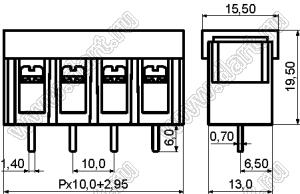 KF58C-10.0-24P-13 (DG58C-B-24P-13) клеммник барьерный на плату прямой с крышкой; шаг 10мм; 24-позиц.; I max=30А; U=300В