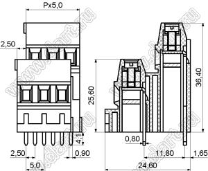 KF128BB-5.0-03P-14 клеммник винтовой, двухрядный, прямой; шаг=5мм; I max=10/20А; U=300/250В; 3-конт.