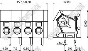 KF250-7.5A-01P-14 клеммник нажимной; шаг=7,5мм; H=13,00мм; I max=10/9А; U=300/400В
