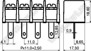 KF65H-06P-13 клеммник барьерный, выводы на провод; шаг=11мм; I max=30/32А (стандарт UL/ICT); U=600/750В (стандарт UL/ICT); 6-конт.