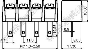 KF65HM-11.0-07P-13 (DG65H-A-07P-13) клеммник барьерный, выводы на провод, корпус с монтажными ушами; шаг=11мм; I max=30/32А (стандарт UL/ICT); U=600/750В (стандарт UL/ICT); 7-конт.