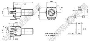 R0901N-ZA1-B104K потенциометр роторный (9мм) 100 кОм линейный вертикальный в плату, вал пластиковый 40 зубов, L=20мм