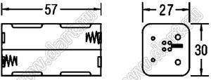 BH343-1D отсек батарейный; AAx4; 57x27x30мм; с лепестками под провод; открытый