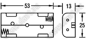 BH421D отсек батарейный; AAAx2; 53x13x25мм; с лепестками под провод; открытый
