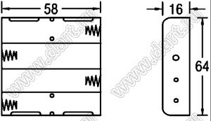 BH341-3P отсек батарейный; AAx4; 58x16x64мм; с выводами в плату; открытый