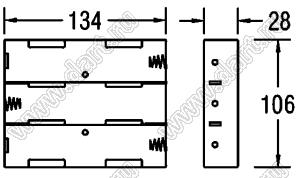 BH163A отсек батарейный; Dx6; 134x28x106мм; c проводами 150мм; открытый