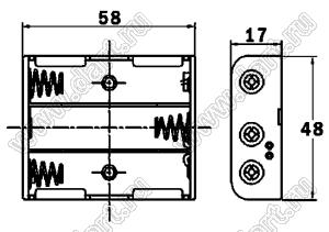 BH331-3P отсек батарейный; AAx3; 58x17x48мм; с выводами в плату; открытый