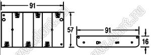 BH364A отсек батарейный; AAx6; 91x57x16мм; c проводами 150мм; открытый