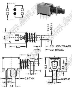 PS-22F13N переключатель нажимной 2P2T без фиксации