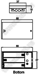 SBH-431-2S отсек батарейный; AAAx3; 69x37x16мм; c выключателем; закрытый