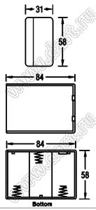 SBH-231D отсек батарейный; Cx3; 84x58x31мм; с лепестками под провод; закрытый