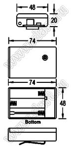 SBH-331-2A150 отсек батарейный; A150A150x3; 74x48x20мм; c проводами 150мм; закрытый