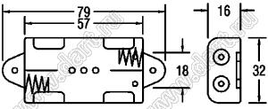 BH321-3D отсек батарейный; AAx2; 79x16x32мм; с лепестками под провод; открытый