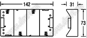 BH143-2D отсек батарейный; Dx4; 142x31x73мм; с лепестками под провод; открытый