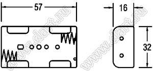BH321-1P отсек батарейный; AAx2; 57x16x32мм; с выводами в плату; открытый