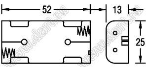 BH421-1D отсек батарейный; AAAx2; 52x13x25мм; с лепестками под провод; открытый