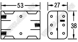 BH463D отсек батарейный; AAAx6; 53x27x38мм; с лепестками под провод; открытый