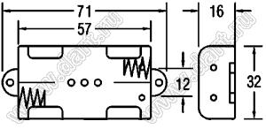 BH321-4B отсек батарейный; AAx2; 71x16x32мм; с клипсами "под "Крону"; открытый