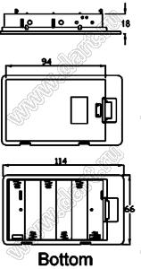 SBH-361A150 отсек батарейный; A150A150x6; 114x66x18мм; c проводами 150мм; закрытый