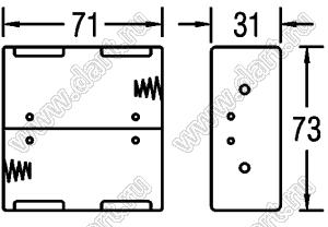 BH121-1D отсек батарейный; Dx2; 71x31x73мм; с лепестками под провод; открытый