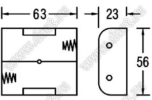 BH221B отсек батарейный; Cx2; 63x23x56мм; с клипсами "под "Крону"; открытый
