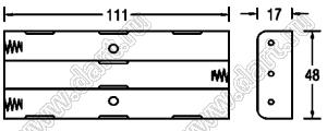 BH361A отсек батарейный; AAx6; 111x17x48мм; c проводами 150мм; открытый