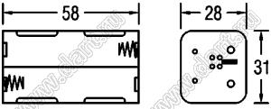 BH343-2D отсек батарейный; AAx4; 58x28x31мм; с лепестками под провод; открытый