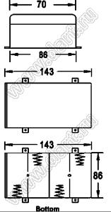 SBH-141B отсек батарейный; Dx4; 143x70x86мм; с клипсами "под "Крону"; закрытый
