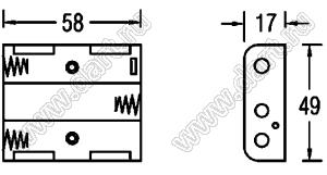 BH331-2P отсек батарейный; AAx3; 58x17x49мм; с выводами в плату; открытый