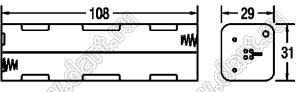 BH382A150 отсек батарейный; A150A150x8; 108x29x31мм; c проводами 150мм; открытый