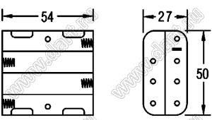 BH483D отсек батарейный; AAAx8; 54x27x50мм; с лепестками под провод; открытый