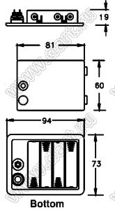 SBH-341-4A150 отсек батарейный; A150A150x4; 94x73x19мм; c проводами 150мм; закрытый