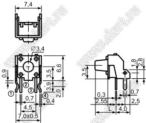 TC-0244-X кнопка тактовая угловая; 6x6x6,85мм