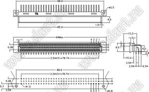 9001-24321C00A (DIN 41612-32AC-FR) розетка угловая 3-х рядная; 32-конт.; P=5,08мм