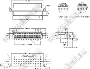 9001-A2881C00A (DIN 41612-8A-FR) розетка угловая 3-х рядная; 8-конт.; P=5,08мм