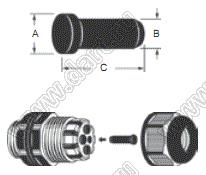 SPM-080-B Заглушка герметичная для неиспользуемого отверстия в кабельном вводе на несколько проводов; P=4,2мм; A=9,5мм; B=8,0мм; C=15мм; EPDM; черный