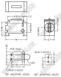 LED-344(B) держатель угловой с «ласточкиным хвостом» круглого двухвыводного 3-мм светодиода; нейлон-66(UL)