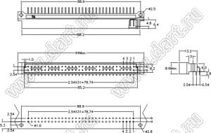 9001-41321C00A (DIN 41612-32AB-MR) вилка угловая 2-х рядная; 32-конт.; P=5,08мм