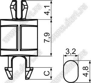 MSPD-7.9 фиксатор платы с двумя защелками; C=2,6мм; F=2,16мм; dп=3,3мм; s=1,6мм; нейлон-66 (UL); натуральный