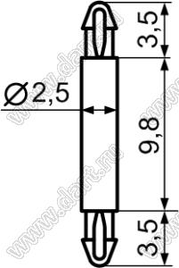 MAD1.7-9.8 фиксатор платы с двумя защелками; dп=1,7мм; s=1,7мм; d отв.=1,7мм; t=1,7мм; нейлон-66 (UL); натуральный