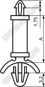 LCMA-6.4 фиксатор платы с двумя защелками; A=6,4мм; dп=2,0мм; s=1,6мм; d отв.=3,0...3,2мм; t=0,8...2,0мм; нейлон-66 (UL); натуральный