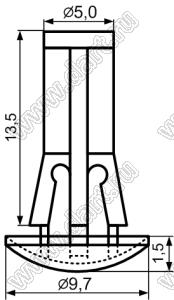RAM-13.5L фиксатор платы с защелкой в шасси; A=13,5мм; d отв.=5,5мм; t=1,2...1,8мм; нейлон-66; натуральный