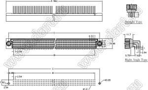 9001-731602С00A (DIN 41612-160ABC-MS) вилка прямая 3-х рядная; 160-конт.; P=2,54мм